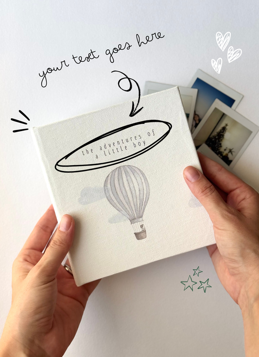 Example showing where personalized text appears on the photo album cover.