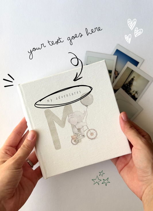 Example showing where personalized text appears on the photo album cover.