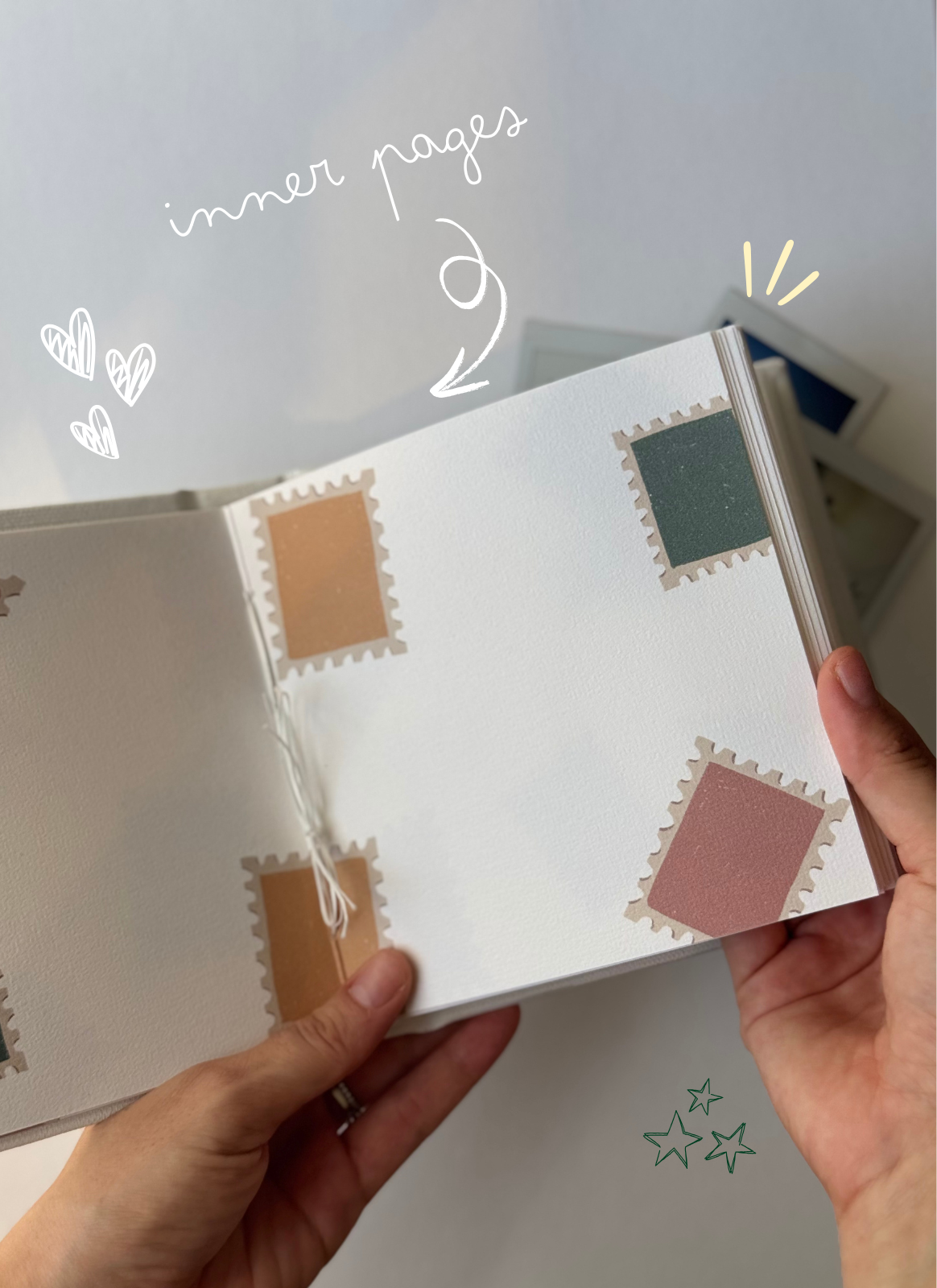 Inside pages of 48-page Polaroid Travel photo album for photos, tickets, and stickers.